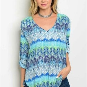 Multi-Color Royal Blue/Green Blouse